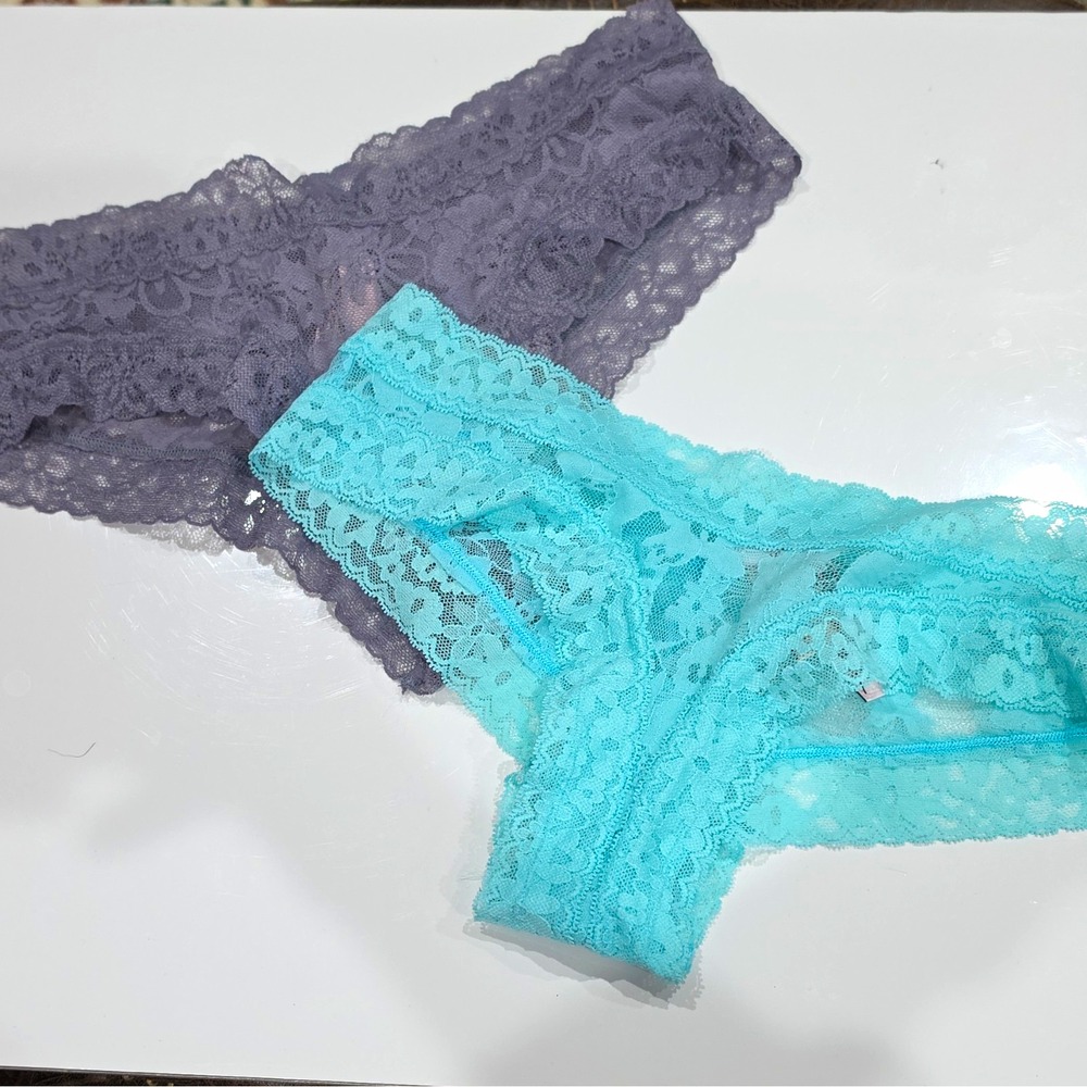 S Victoria's Secret Cheeky Floral Lace Stretch Panties 2 Pack Gray Blue small